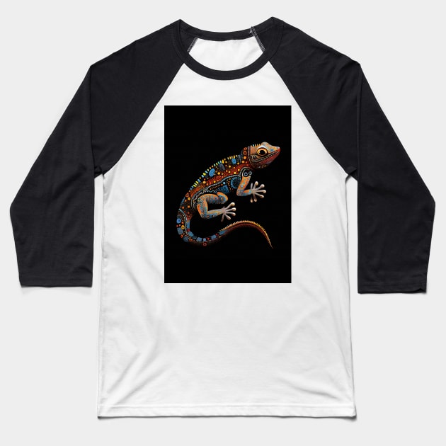 Aboriginal Art Inspired Lizard dot art painting Baseball T-Shirt by Mimeographics